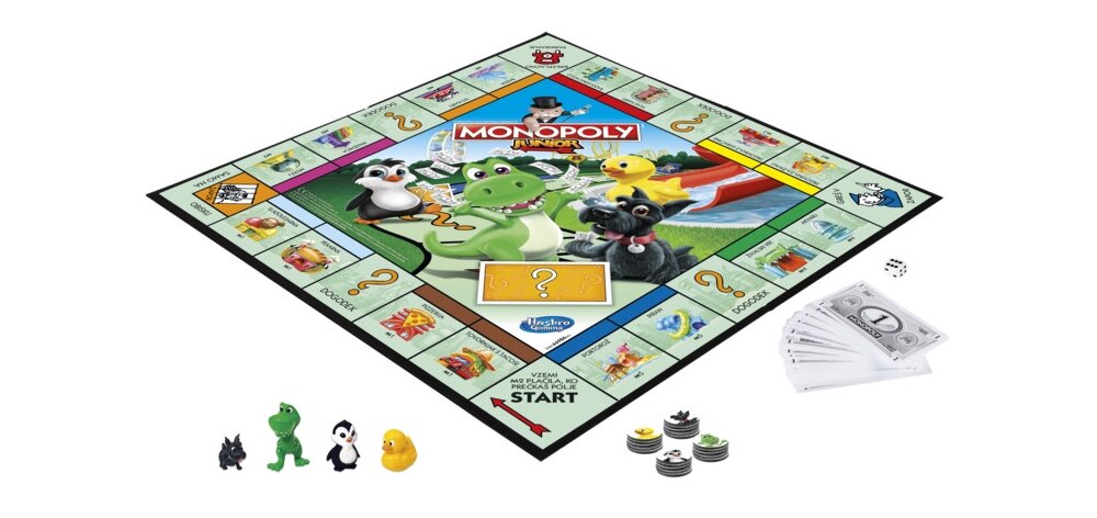 Gra planszowa HASBRO Monopoly Junior pionki plansza elementy zasady zabawa rodzina wieczór przyjaciele rozrywka