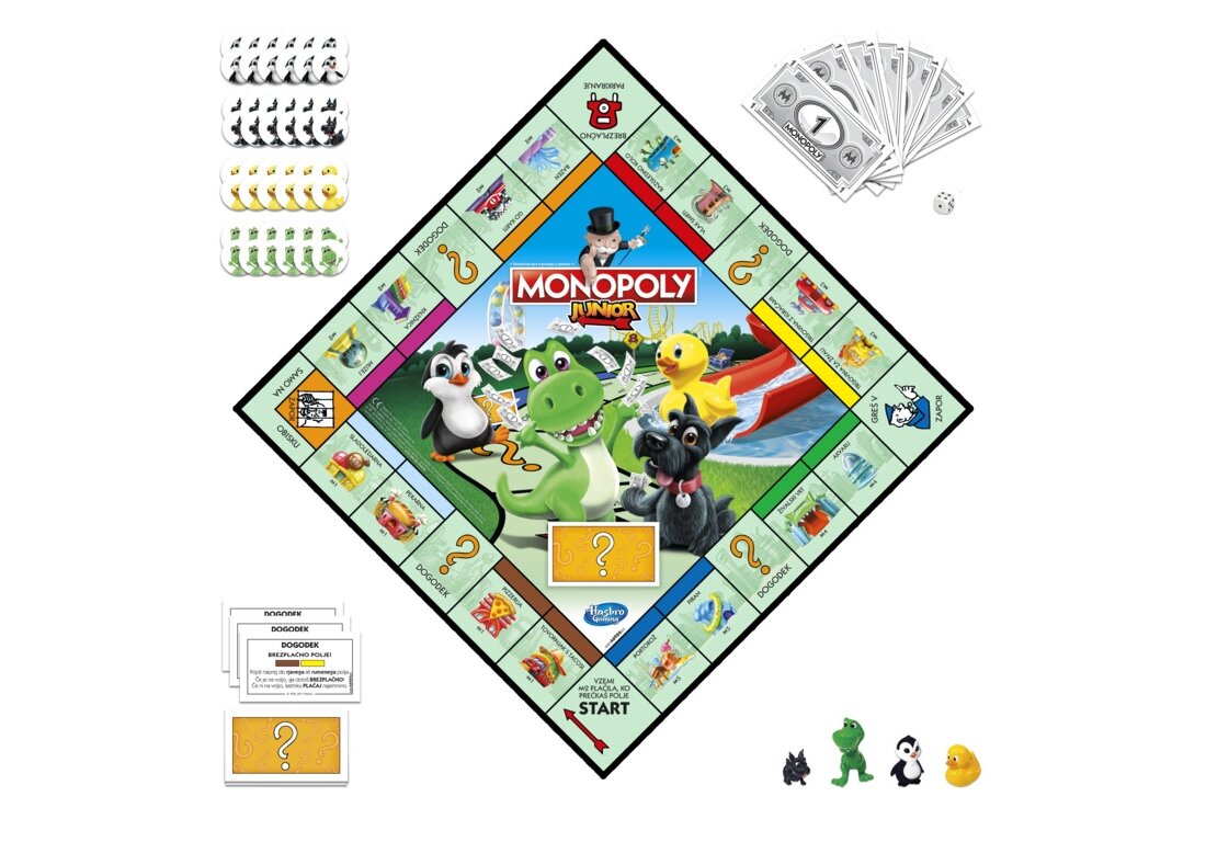 Gra planszowa HASBRO Monopoly Junior pionki plansza elementy zasady zabawa rodzina wieczór przyjaciele rozrywka