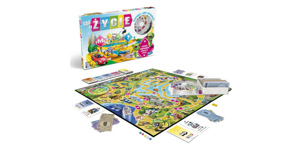 Gra logiczna HASBRO Gra w Życie pudełko zawartość plansza pionki