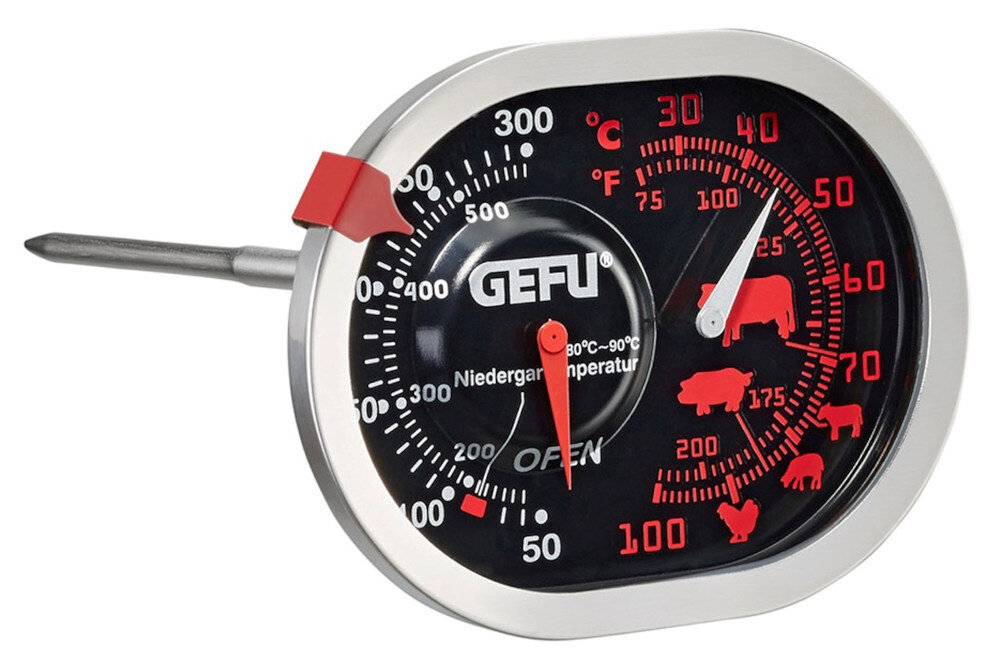 Termometr do zywnosci GEFU Messimo G-21800 miernik temperatury latwa obsluga pomoc wykonanie wysoka jakosc dwie wskazowki o 3 roznych zakresach pomiaru