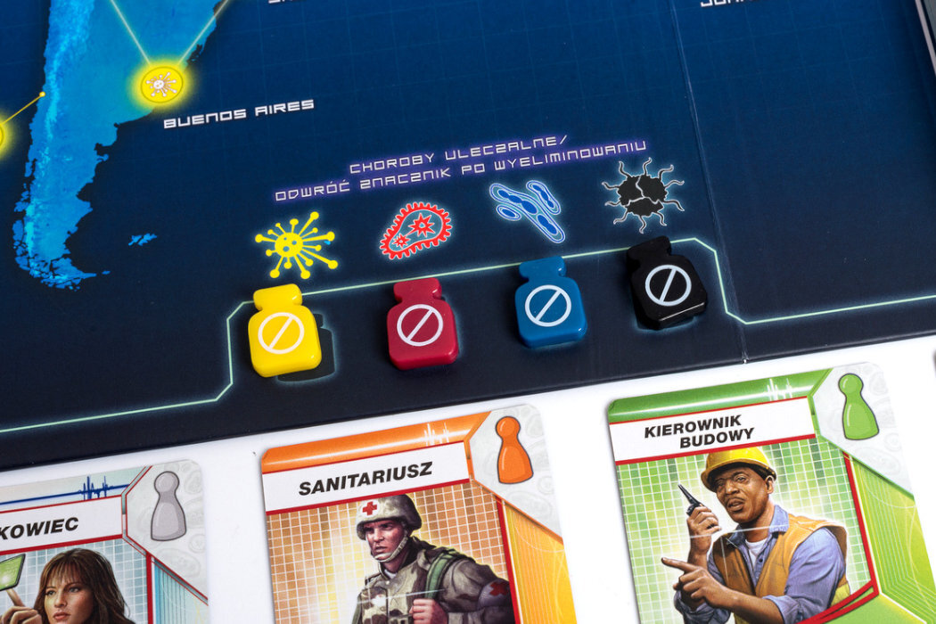 Gra planszowa REBEL Pandemic zabawa zespół fabulą wyposażenie drużyna rodzina przyjaciele szczepionka