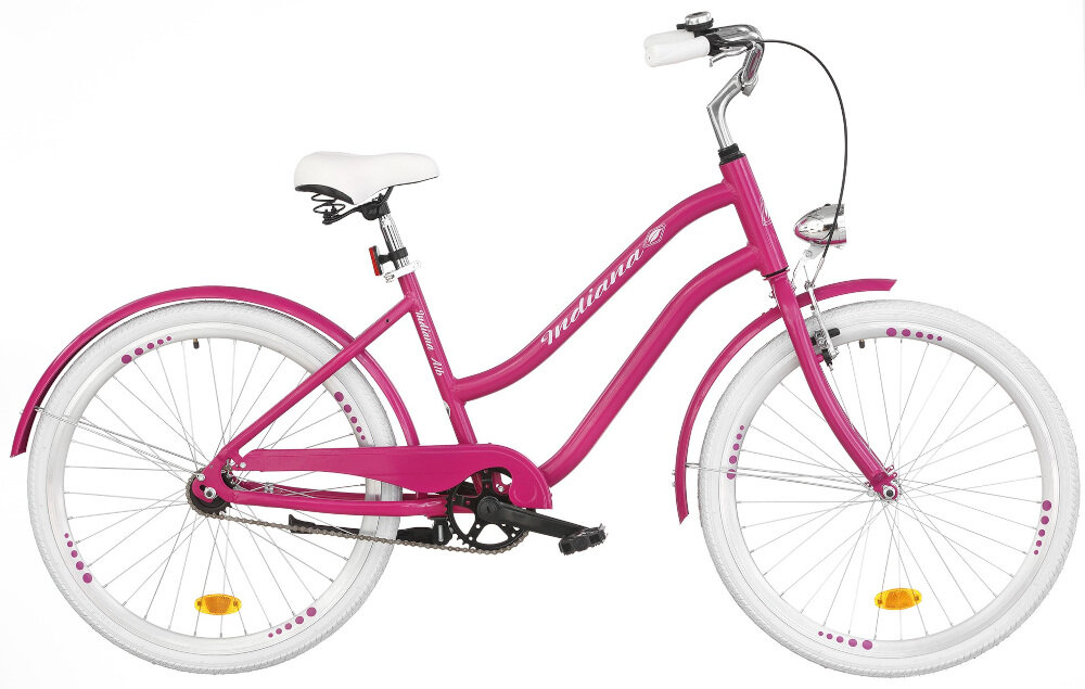 Rower miejski INDIANA X-Cruiser A1B 26 cali damski Fioletowy kolor fioletowy oświetlenie na przód tył osłona łańcucha stopka