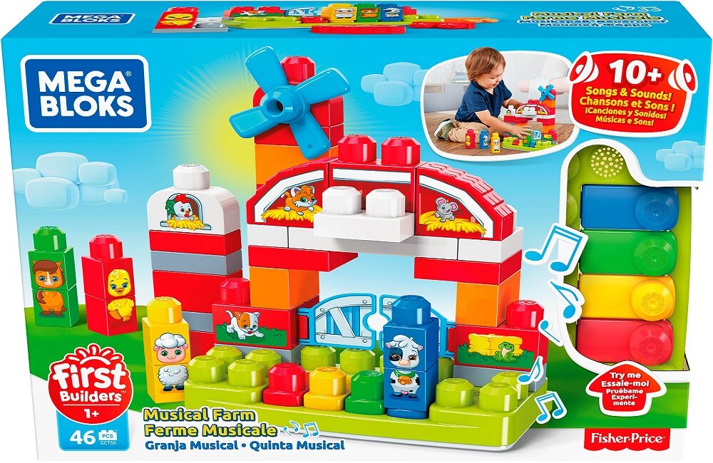 KLOCKI MEGA BLOKS MUZYCZNA FARMA ZESTAW KLOCKÓW DLA DZIECI GCT50 Bezpieczny transport
