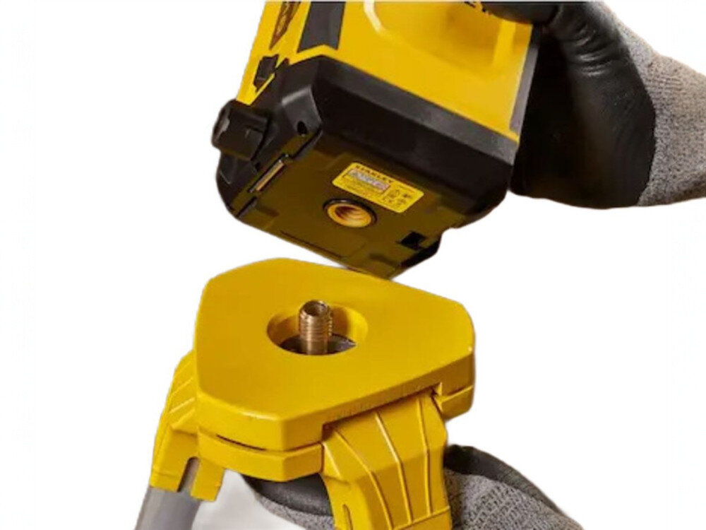 Laser rotacyjny STANLEY STHT77616-0, statyw, stabilnie, wysokość, niwelacja, Moment mocowania niwelatora Stanley do głowicy statywu za pomocą gwintu.