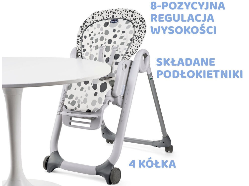 Krzesełko do karmienia CHICCO Polly Progres5 Szary możliwość pełnej regulacji komfort bezpieczeństwo regulowane oparcie cztery pozycje dopasowanie leżenie siedzenie regulowany podnóżek wysokość krzesełka 7 poziomów dopasowanie do wysokości stołu