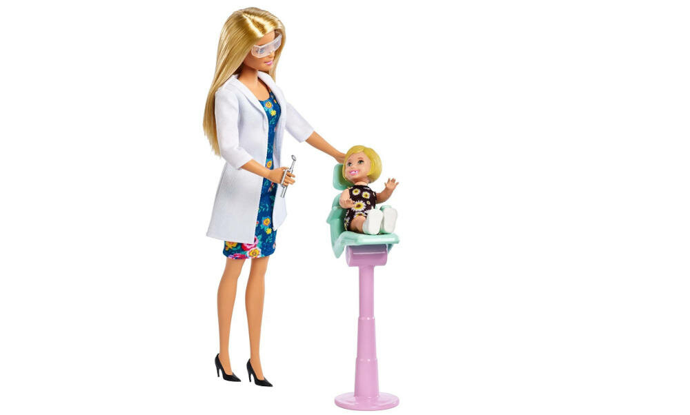 MATTEL-BARBIE-DENTYSTKA zawód dentystka barbie zęby dzieci lekarz pacjent gabinet akcesoria 