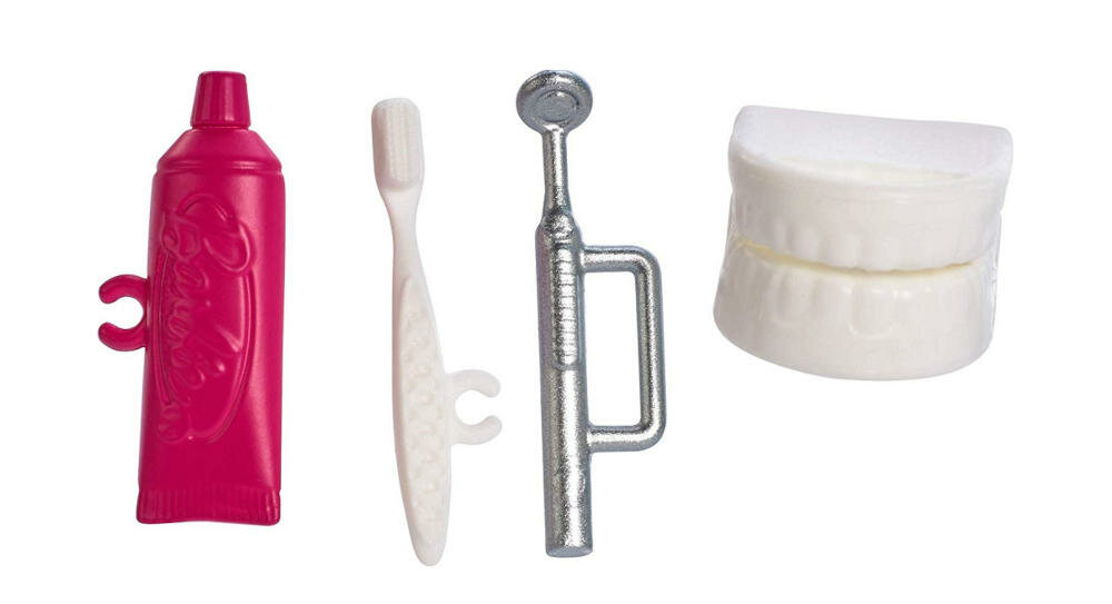 MATTEL-BARBIE-DENTYSTKA wizyta stomatolog mycie zęby pasta szczoteczka dentystyczne lusterko