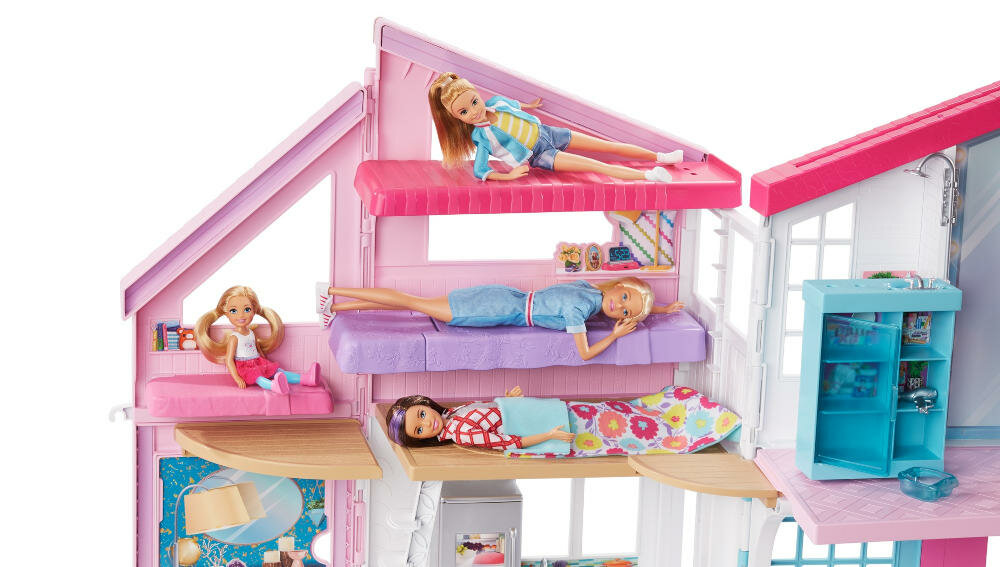MATTEL-BARBIE-MALIBU-FXG57 przyjaciółki piżama party domek ruchomy sufit łóżko piętrowe