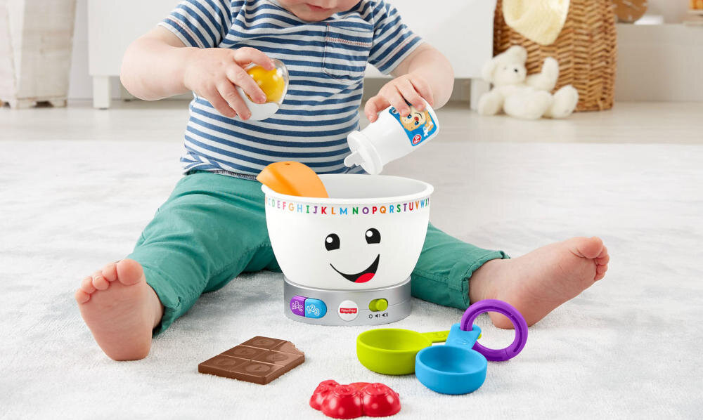 FISHER-PRICE-MIKSER-EDUKACYJNY zabawka umiejętności mikser edukacyjny nauka piosenki literki kolory liczenie zręczność samodzielne myślenie światełka muzyka przyciski język polski kontrola głośność