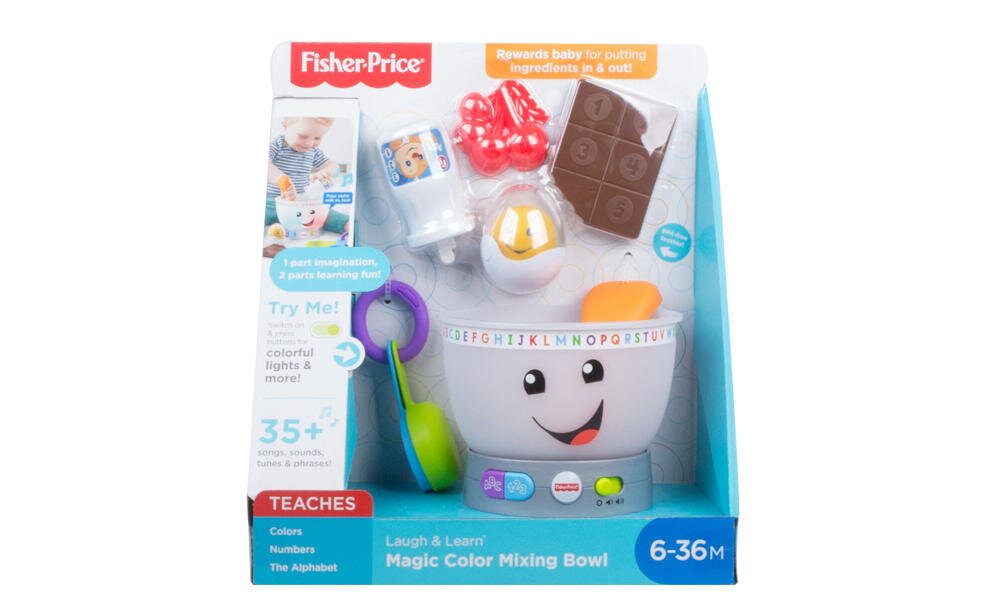 FISHER-PRICE-MIKSER-EDUKACYJNY opakowanie zabawka misker akcesoria instrukcja karta gwarancyjna
