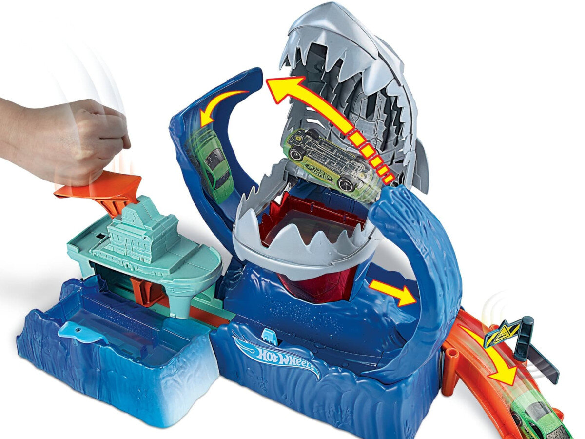 Tor Hot Wheels Roborekin GJL12 rekin szczeka petla zmiana koloru