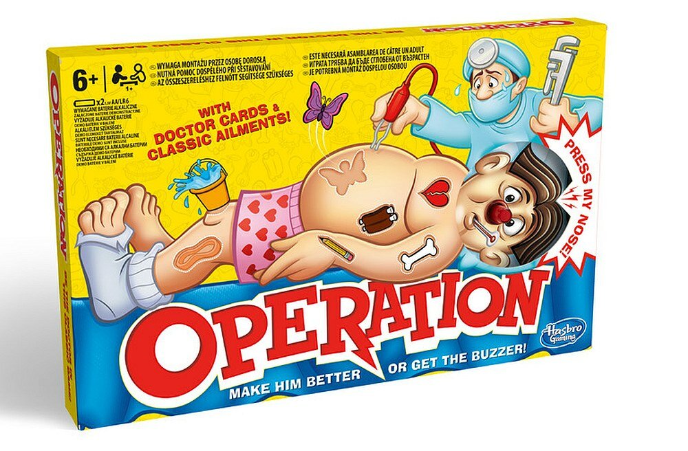Gra zręcznościowa HASBRO Operacja pionki plansza elementy zasady zabawa rodzina wieczór przyjaciele rozrywka