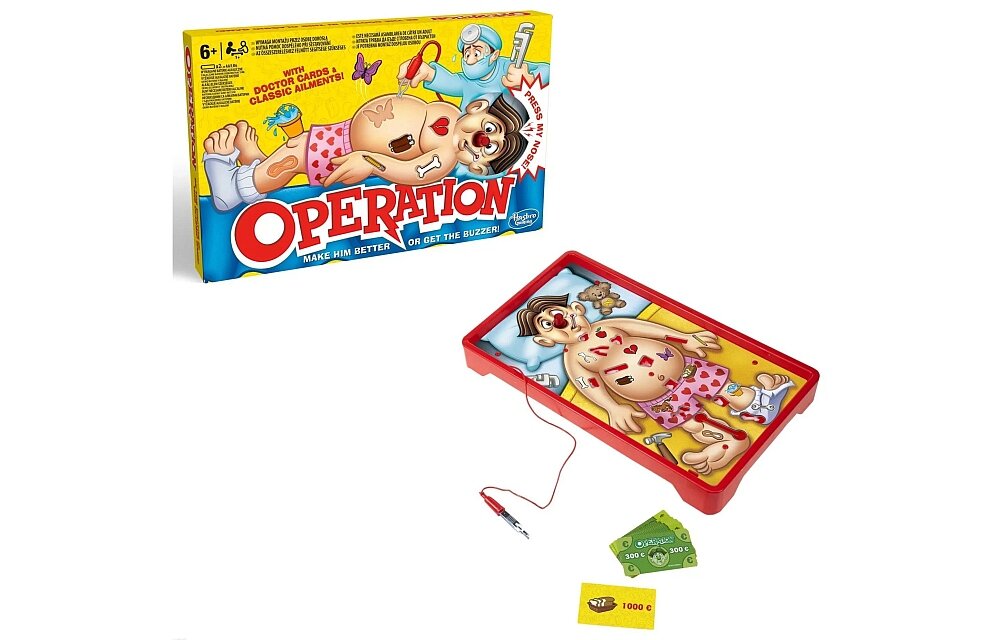 Gra zręcznościowa HASBRO Operacja pionki plansza elementy zasady zabawa rodzina wieczór przyjaciele rozrywka