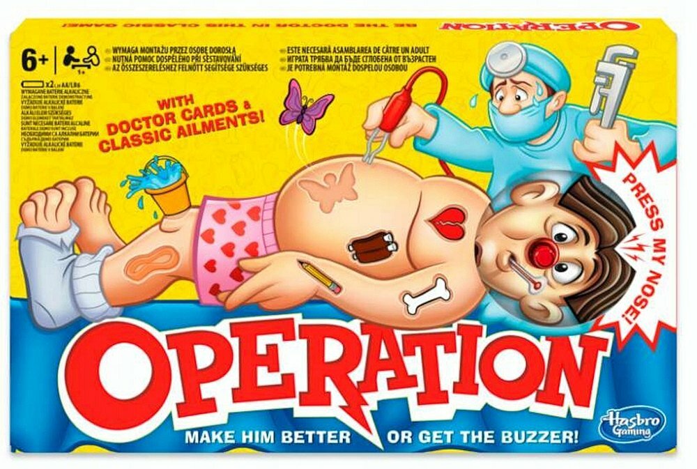 Gra zręcznościowa HASBRO Operacja pionki plansza elementy zasady zabawa rodzina wieczór przyjaciele rozrywka