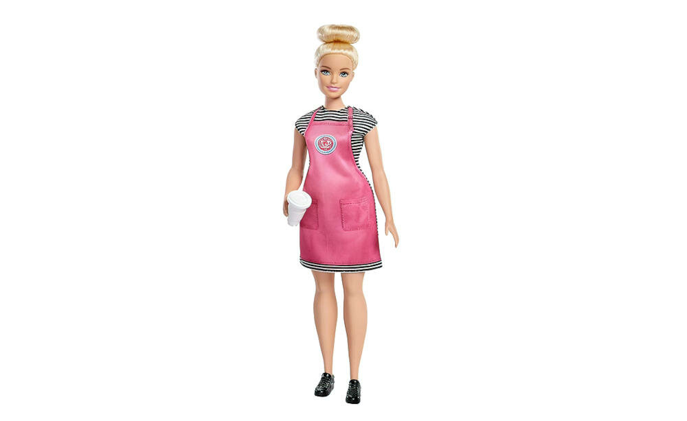 MATTEL-BARBIE-KAWIARENKA lalka barbie sukienka fartuszek koczek kawa herbata koktajle kreatywna zabawa pyszne opowieści