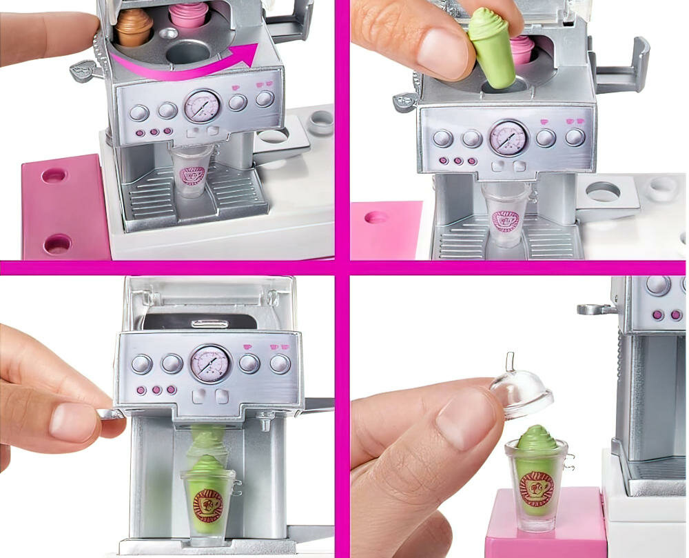 MATTEL-BARBIE-KAWIARENKA kawiarenka tablica menu ekspres kawa herbata kotajl pokrętło smak kubeczek