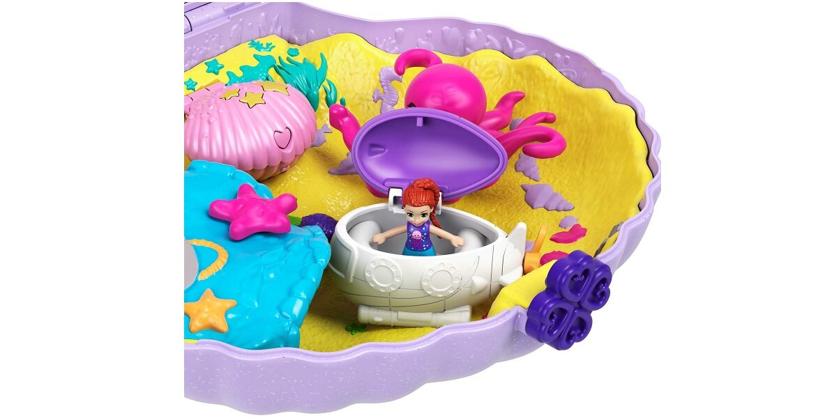 Lalka MATTEL Polly Pocket Kompaktowa Torebka Muszla GNH11 muszelka gwiazdki serduszka zabawa dzieci zamek perła łódź przejażdzka fale