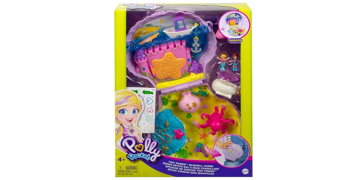 Lalka MATTEL Polly Pocket Kompaktowa Torebka Muszla GNH11 muszelka gwiazdki serduszka zabawa dzieci zamek perła łódź przejażdzka fale