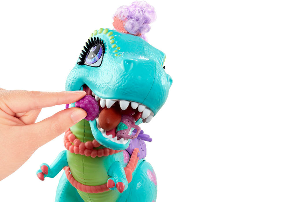 MATTEL-CAVE-CLUB-ROCKELLE-GTL69 dinozaur apetyt dźwignia otwieranie zamykanie paszcza przekąska