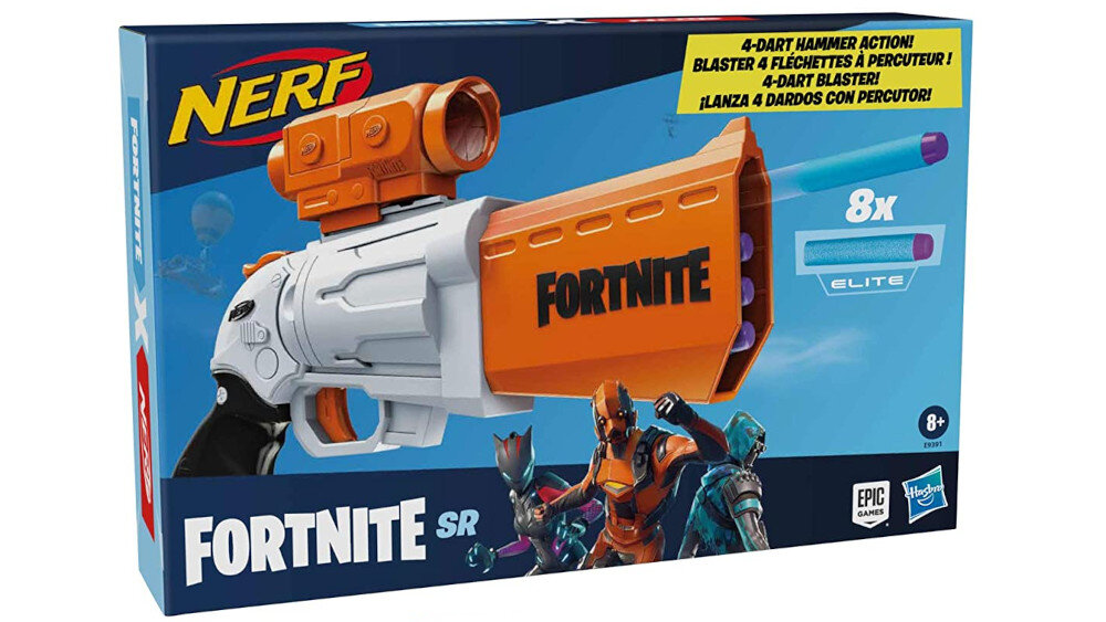Lanzador Nerf Fortnite SR: Acción De Percutor De 4 Dardos Y Mira Desmontable Para Recrear El Juego
