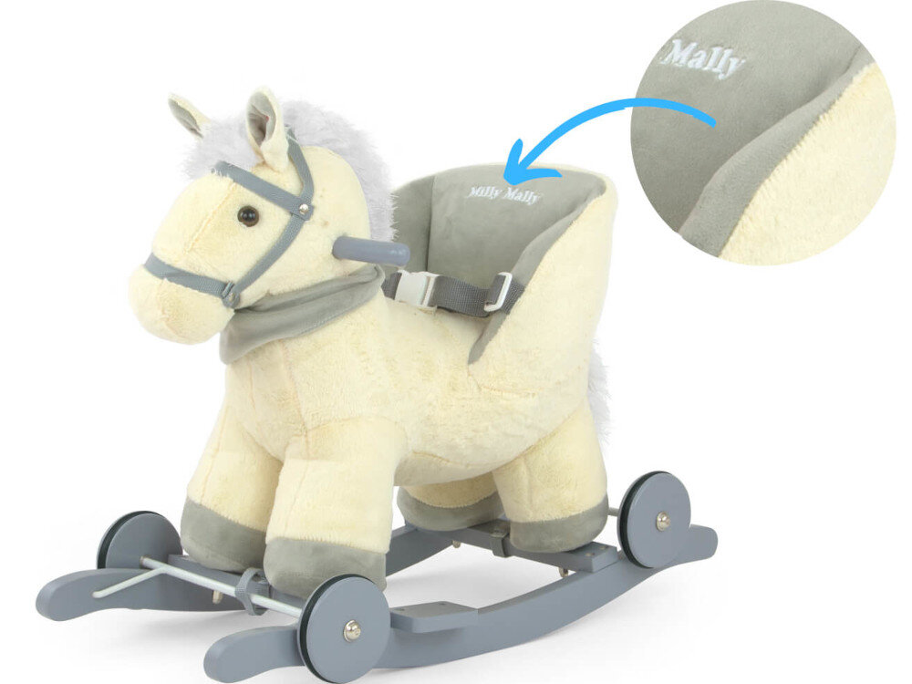 Koń na biegunach MILLY MALLY Polly Miętowy materiał chusteczka kantar podnóżki melodyjka