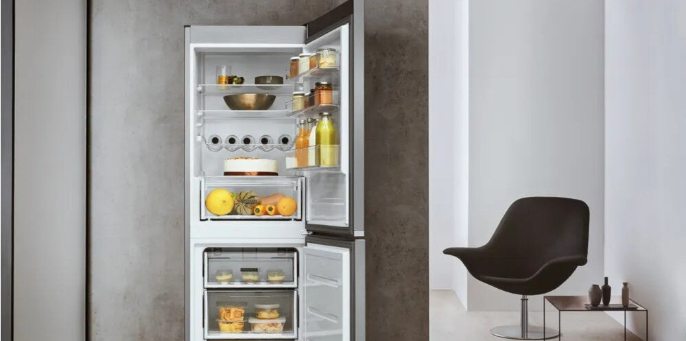 LODÓWKA WHIRLPOOL W5721EOX2 balkoniki puszki kartoniki bez przesuwania się dodatkowe miejsce na drzwiach