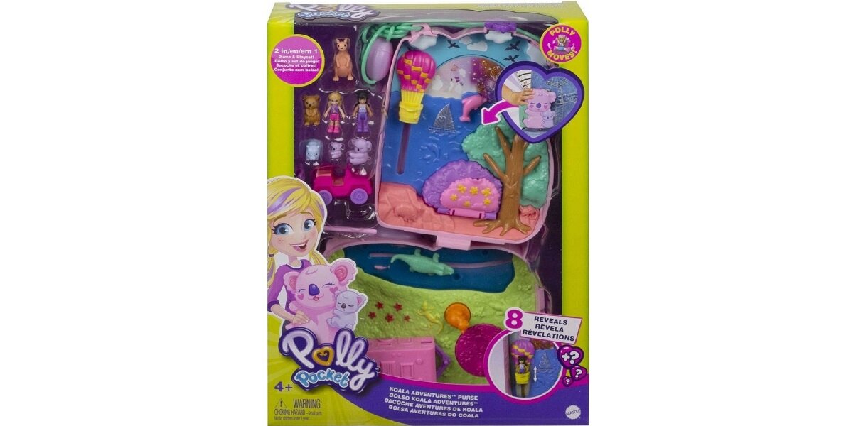Lalka MATTEL Polly Pocket Kompaktowa Torebka Koala GXC95 zabawa kreatywność przygody niespodzianki zwierzęta natura koala kangur wombat kuoka mikrolalki grill Sydney
