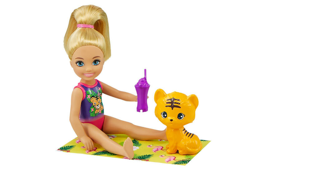BARBIE-CHELSEA barbie letnia przygoda przyjaciele zwierzęta papuga słoń małpka tygrysek basen super zabawa
