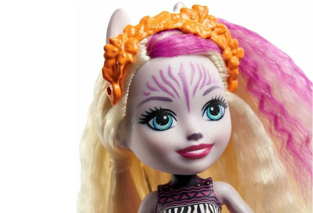 MATTEL-Enchantimals-Zaddie zestaw lalka zaddie sawanna zabawa przyjaciel zebra czoło pasy długie uszka sukienka blond włosy opaska kolekcja