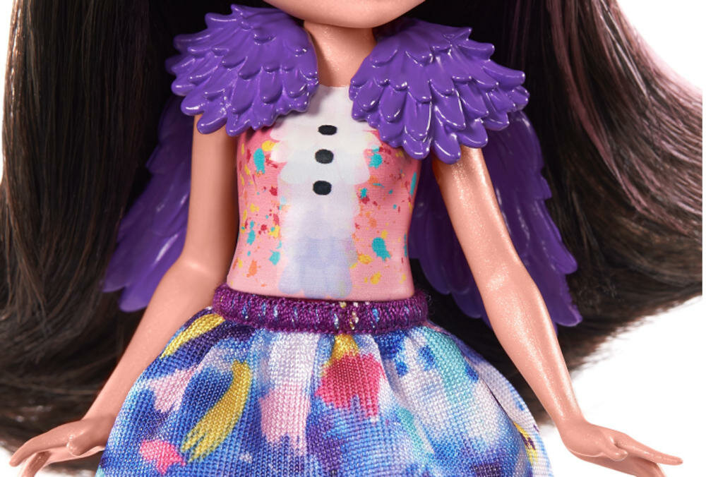 MATTEL-ENCHANTIMALS-RODZINA-OFELIA kolorowy strój strusie skrzydełka zdejmowana spódniczka długie włosy kolorystyka