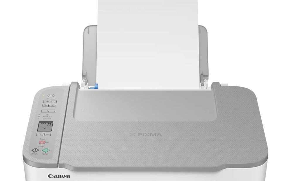 Urządzenie wielofunkcyjne CANON TS3451 Druk w kolorze, Wi-Fi  zbliżenie na górną część urządzenia prędkość funkcje zmiana rozmiaru automatyczne dopasowanie do strony kopiowanie wielokrotne skalowanie ułatwienie edycji dokumentów