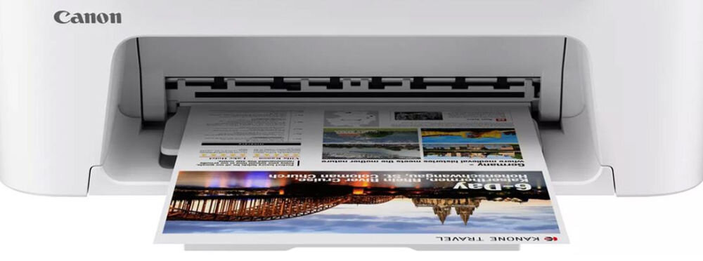 Urządzenie wielofunkcyjne CANON TS3451 Druk w kolorze, Wi-Fi  zbliżenie na wydrukowaną kartkę formaty gramatura wymiary swoboda działania papier zwykły foto