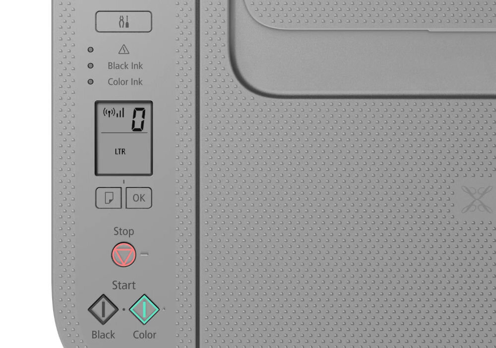 Urządzenie wielofunkcyjne CANON TS3451 Druk w kolorze, Wi-Fi  zbliżenie na ekran urządzenia ekran LCD przekątna przejrzysty interfejs szybka nawigacja po menu przyciski