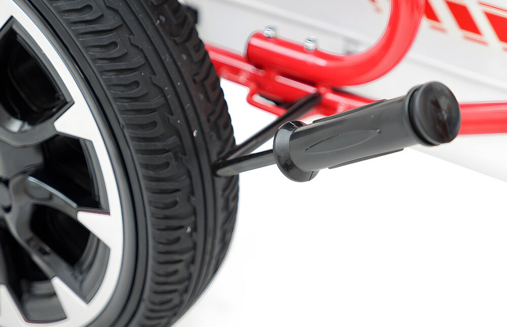 Gokart na pedały MILLY MALLY Abarth Czerwony hamulec ręczny na oba tylne koła duża siła hamowania natychmiastowe zatrzymanie