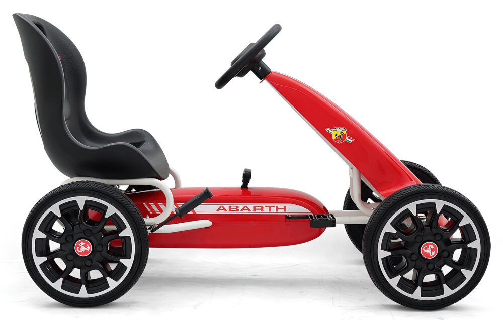 Gokart na pedały MILLY MALLY Abarth Czerwony koła duże średnica 30 cm z pianki EVA nie wymagają pompowania tłumią drgania i wstrząsy