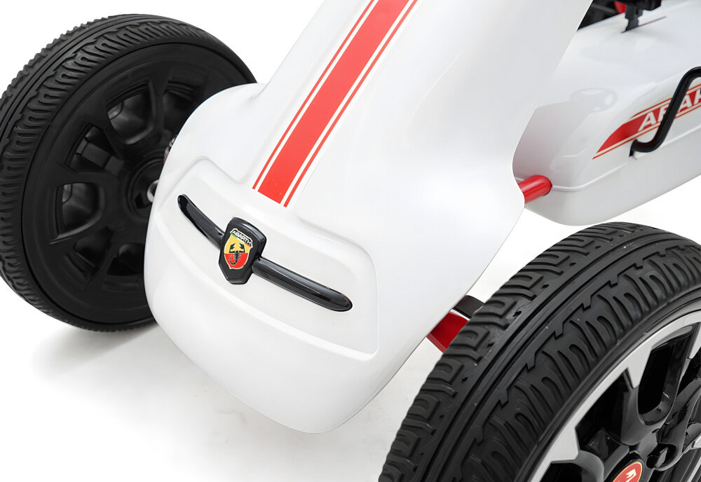 Gokart na pedały MILLY MALLY Abarth Biały zabudowany łańcuchowy napęd na pedały jazda do przodu do tyłu
