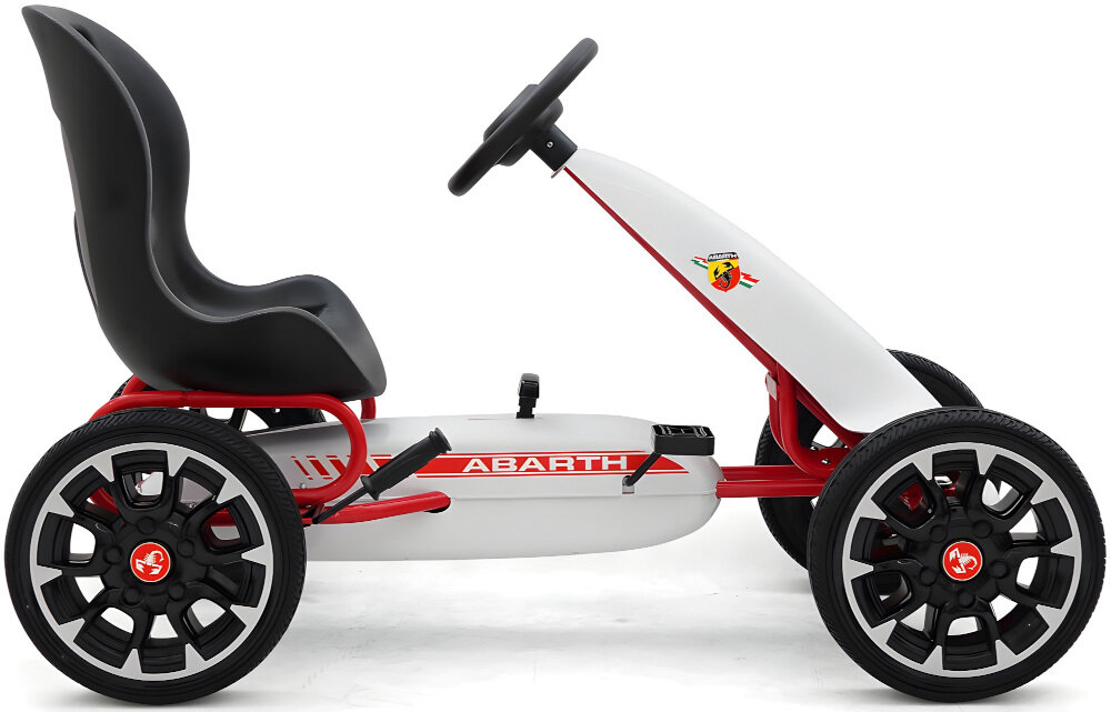 Gokart na pedały MILLY MALLY Abarth Biały koła duże średnica 30 cm z pianki EVA nie wymagają pompowania tłumią drgania i wstrząsy