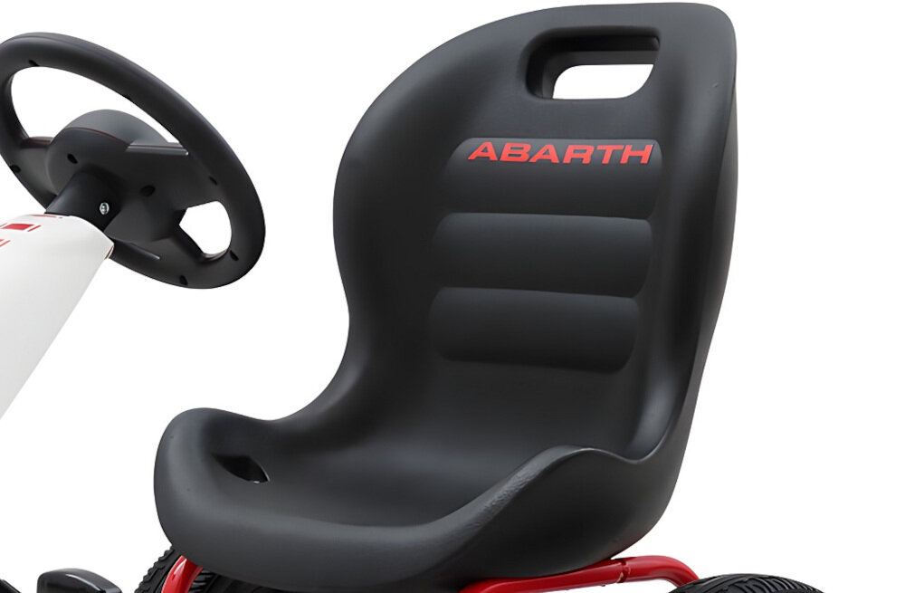 Gokart na pedały MILLY MALLY Abarth Biały kubełkowy fotel z 3-stopniową regulacją odległości od kierownicy rośnie razem z dzieckiem maksymalne obciążenie do 25 kg