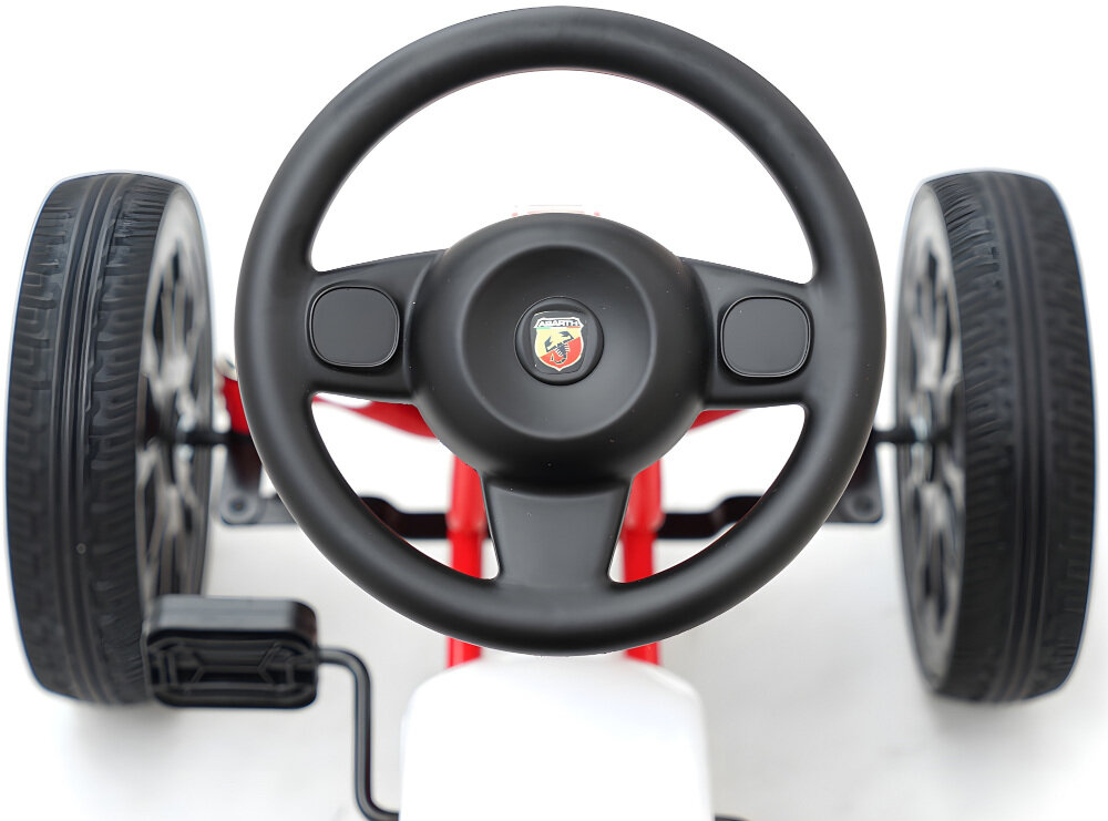 Gokart na pedały MILLY MALLY Abarth Biały sportowy wygląd w stylu prawdziwych wyścigówek biel z czerwonymi elementami sportowa kierownica