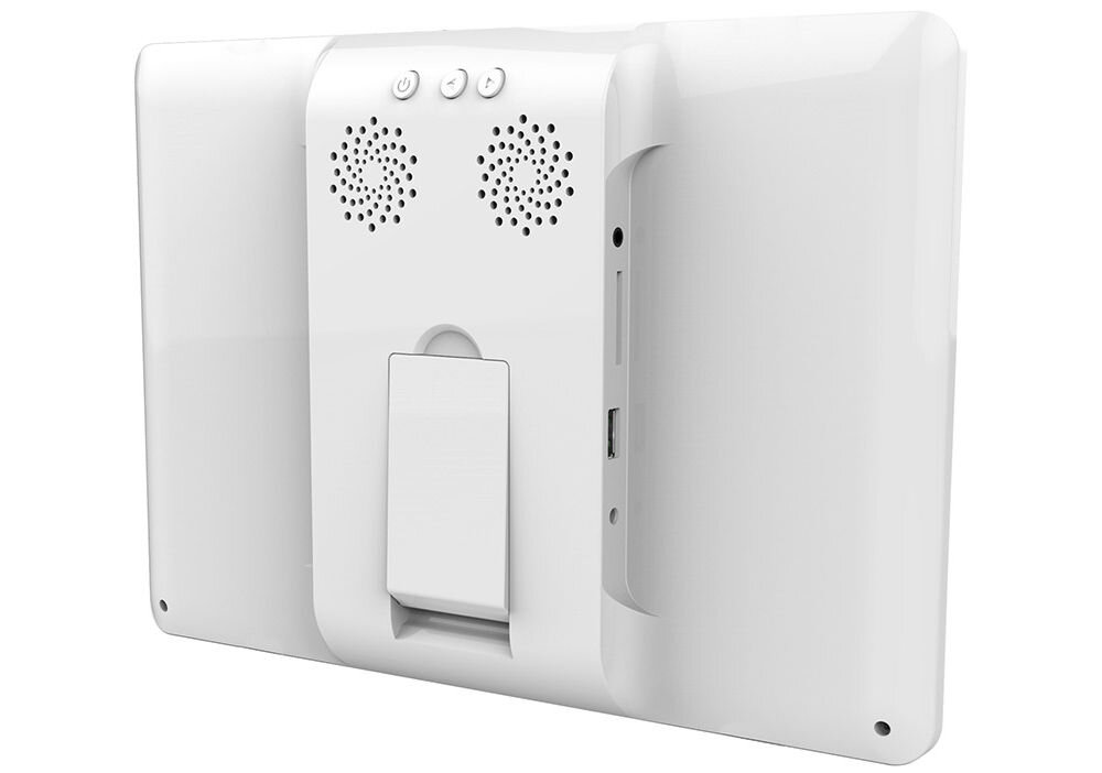 Ramka cyfrowa KODAK RCF-106 Biały prezentacja ramki od tyłu pod kątem na białym tle grubość obudowy różne wnętrza dotykowy ekran wygodna obsługa