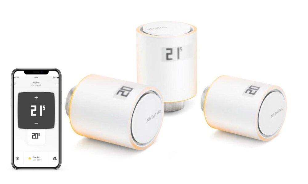 Głowice termostatyczne NETATMO NBU-NAV-EU Wi-Fi (3 szt.) sterowanie za pomocą głosu asystent Google Amazon Alexa na Android i iOS