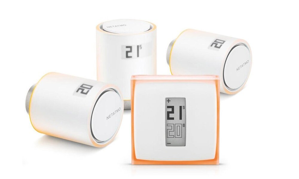 Termostat + głowice termostatyczne NETATMO NBU-NTH-NAV-EU Wi-Fi zestaw termostat głowice termostatyczne nauczy się Twoich nawyków dostosowując temperaturę w pomieszczeniu kompatybilny z kotłami na gaz olej i drewno
