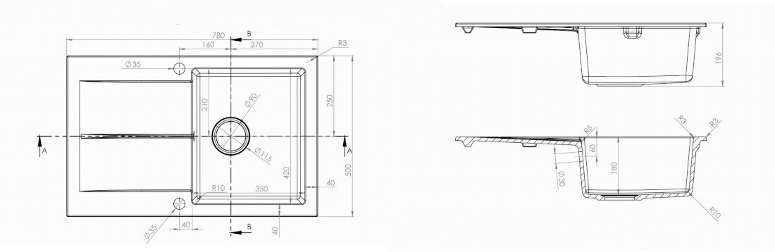 Zlewozmywak BERG BRQ1411 1.0 OC Onyx odporny trwaly solidny