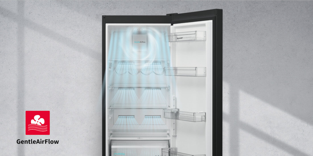 Lodowka SHARP SJBA05DTXBF No frost 180cm Czarna system cyrkulacji powietrza System GentleAirFlow MultiAirFlow