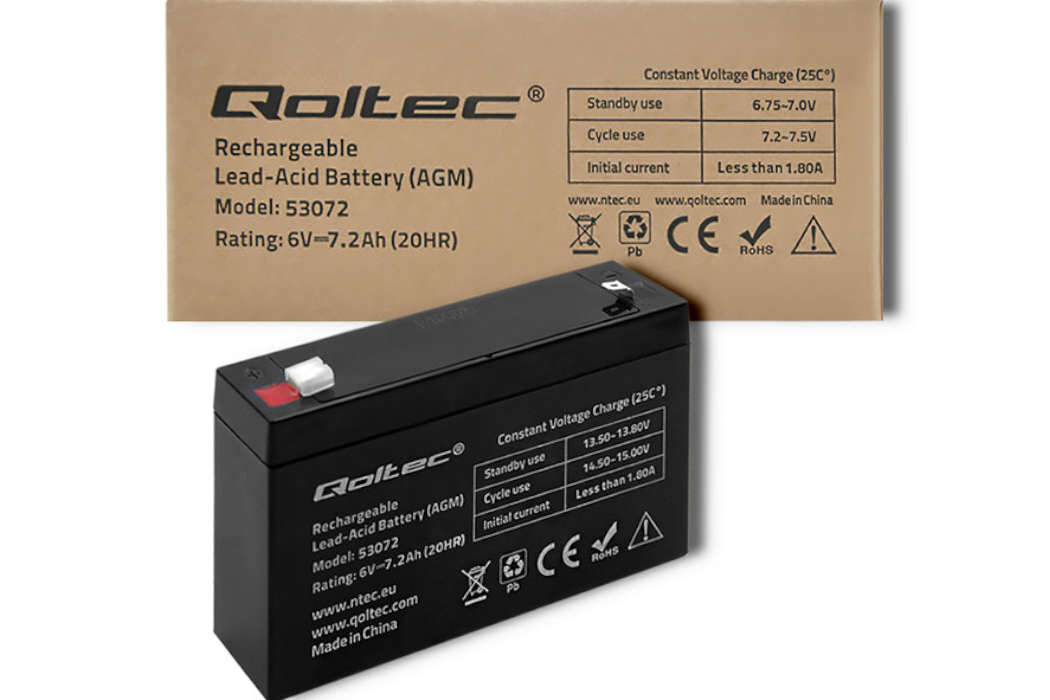 Akumulator QOLTEC 53072 7.2Ah 6V żywotność bateria wspomaganie waga wymiary przenośny