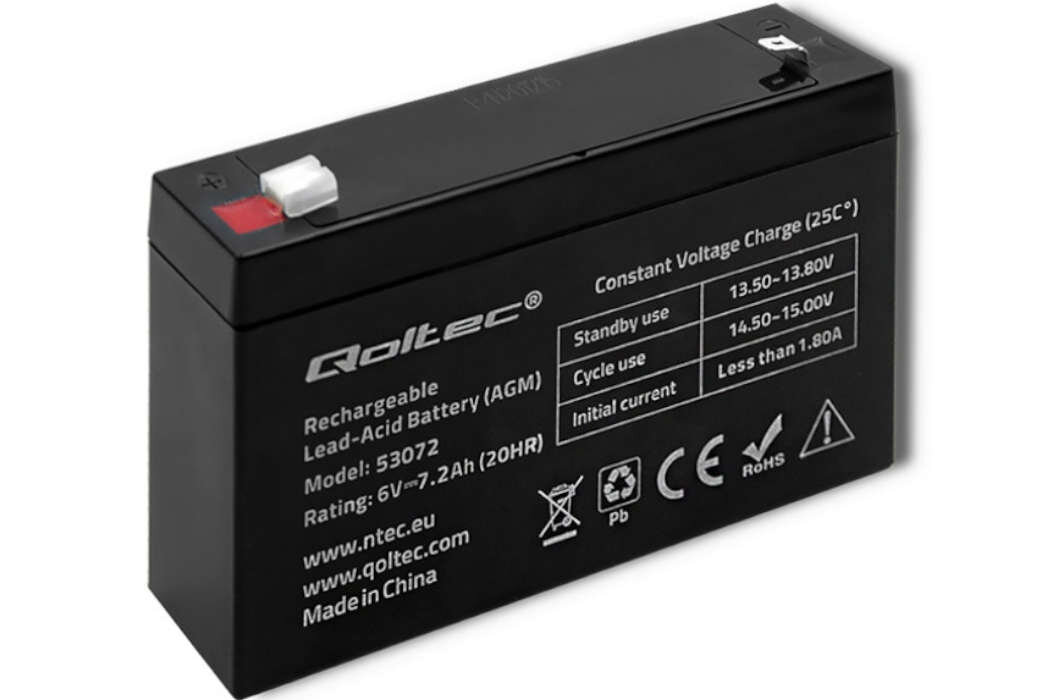 Akumulator QOLTEC 53072 7.2Ah 6V żywotność bateria wspomaganie waga wymiary przenośny