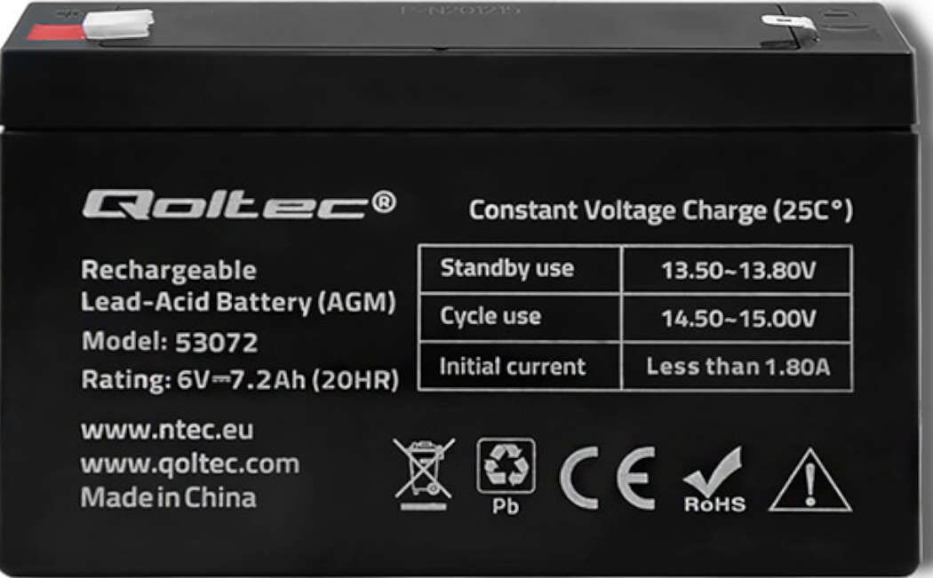 Akumulator QOLTEC 53072 7.2Ah 6V żywotność bateria wspomaganie waga wymiary przenośny