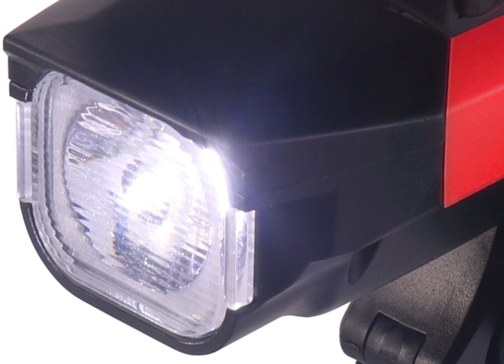 Lampka rowerowa BECOOL BC-B752 z uchwytem 3 tryby działania 100% 50% flash wbudowany klakson rowerowy 5 sygnałów dźwiękowych bardzo poręczne komfortowe w użyciu poziom hałasu