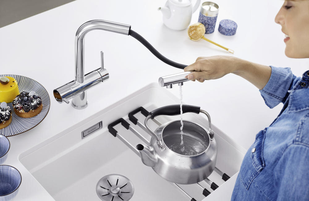 BLANCO Fontas II 525205 bateria wylewka obrotowa otwór głowica ceramiczne uszczelki wąż nylon woda