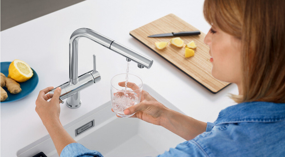 BATERIA KUCHENNA BLANCO Fontas II 525207 Szarość skały obrotowa wyciągana wylewka kolor Szarość skały